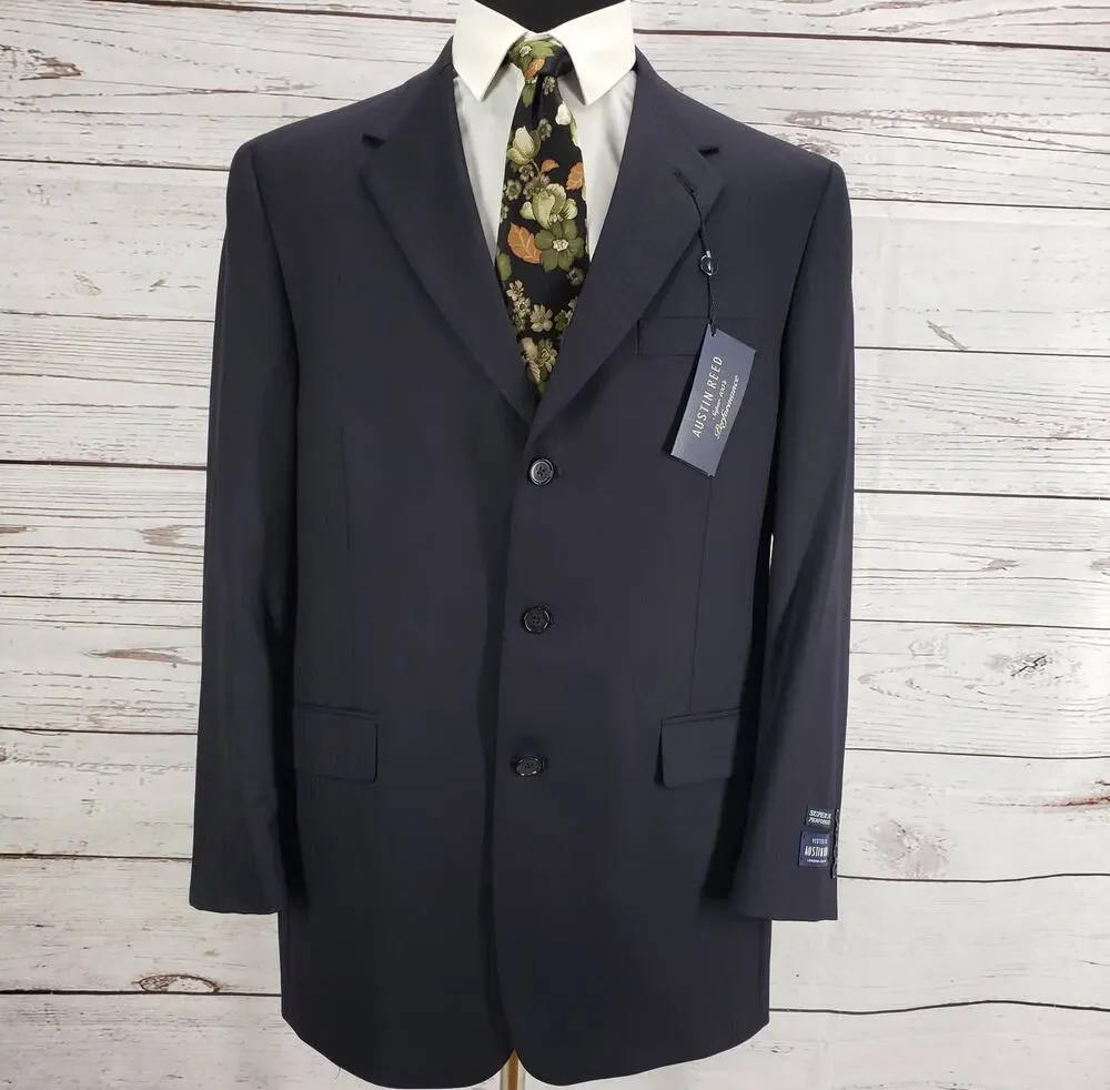 Austin Reed New Black Wool Super 100's Herringbone Suit Jacket 44R